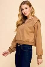 Load image into Gallery viewer, Suede Padded Shoulder Long Sleeves Top / S#ABVT0311
