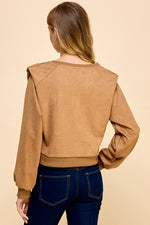 Load image into Gallery viewer, Suede Padded Shoulder Long Sleeves Top / S#ABVT0311
