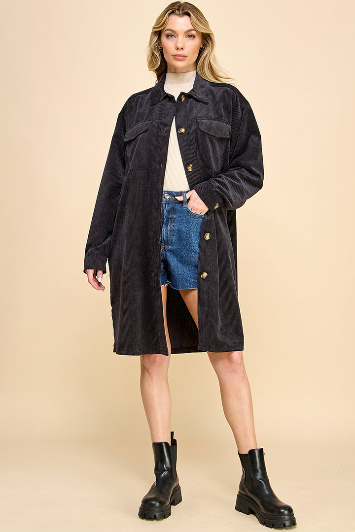 Oversized Corduroy Long Shacket / S#AIB3016
