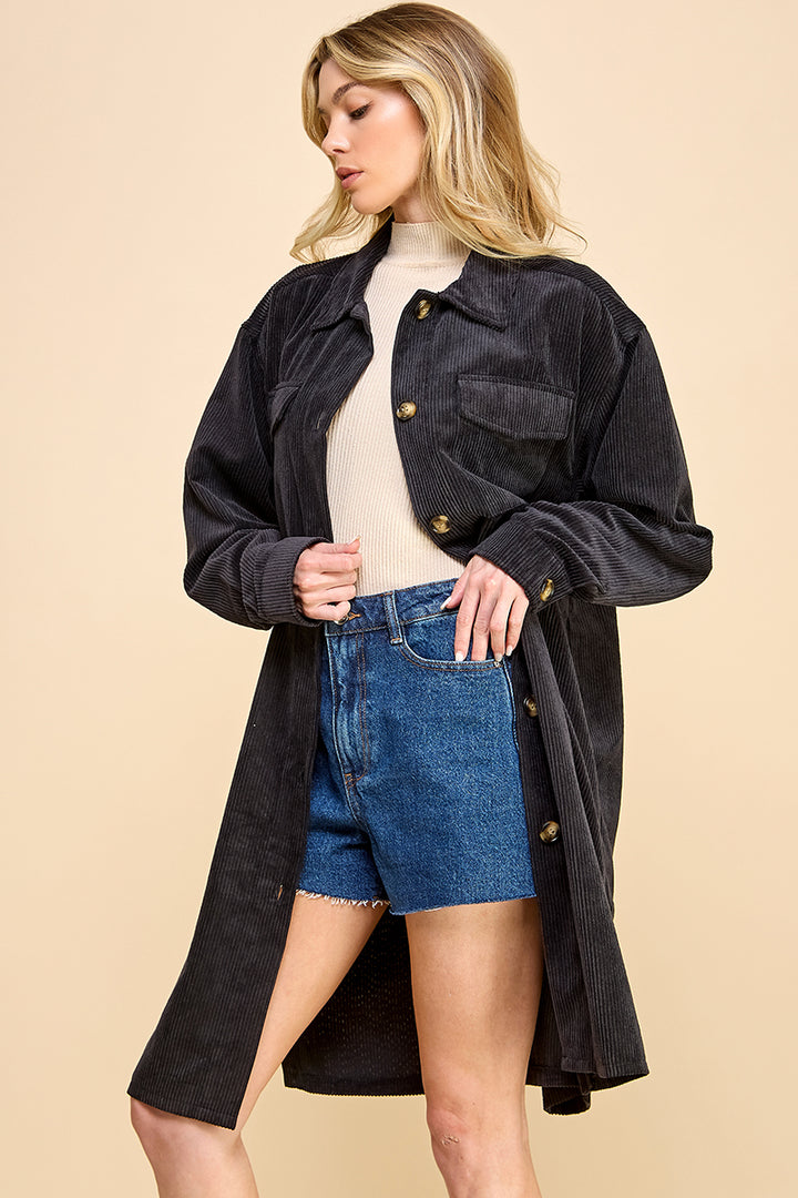 Oversized Corduroy Long Shacket / S#AIB3016