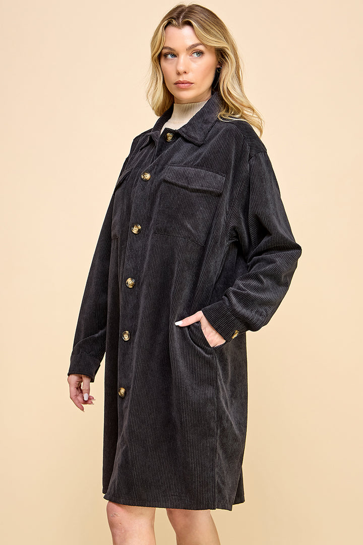 Oversized Corduroy Long Shacket / S#AIB3016