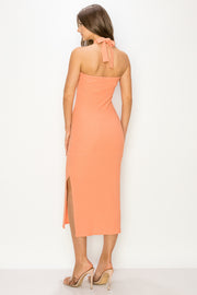 Knitted Halter Neck Midi Dress / S#ABDD0116