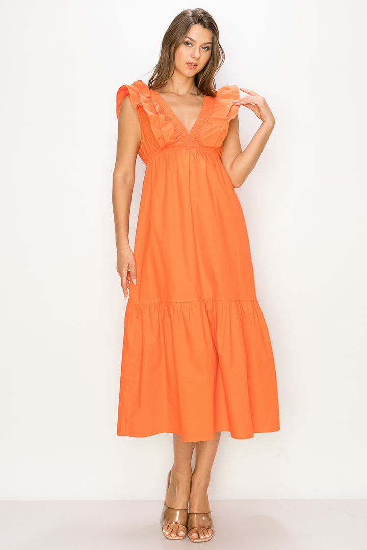 Double Ruffle Midi Dress/ S#ABDD0109